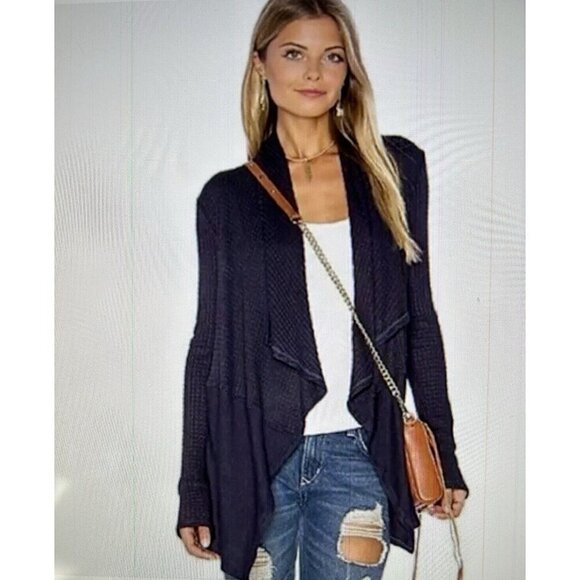 Velvet by Graham & Spencer Bertha Waffle Knit Waterfall Cardigan Navy Size S - Picture 1 of 12